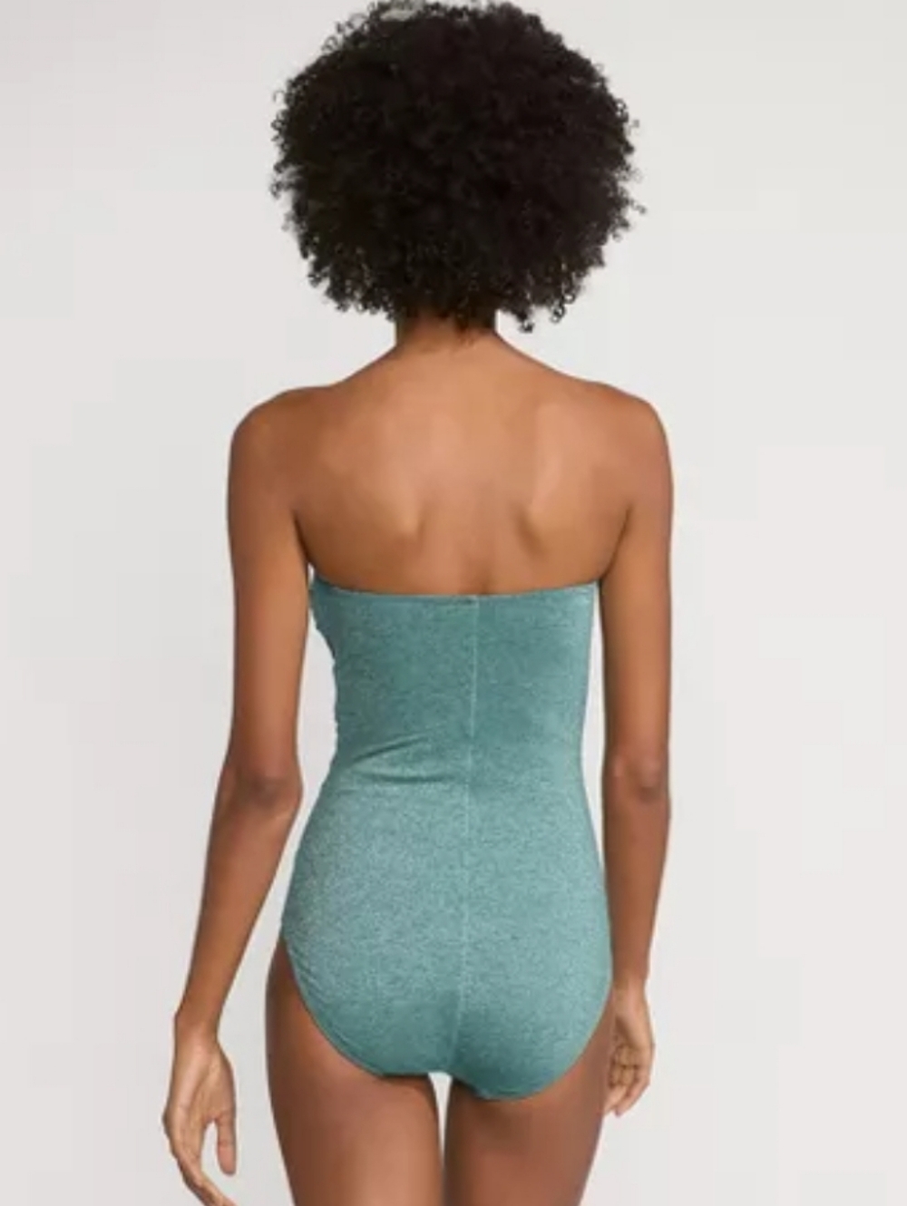 Lands' End Slender Suit Shine Bandeau Tummy Control High Leg One Piece Suit Sage - Picture 2 of 7